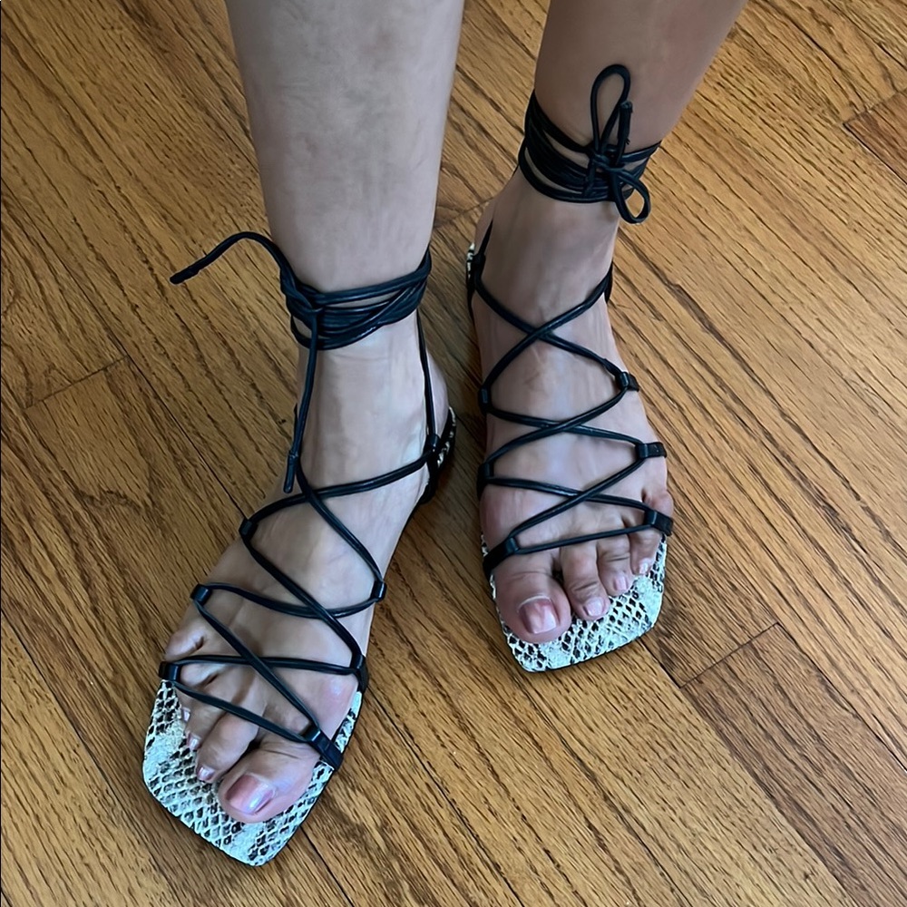 Marc Fisher Black and White Lace-Up Sandals